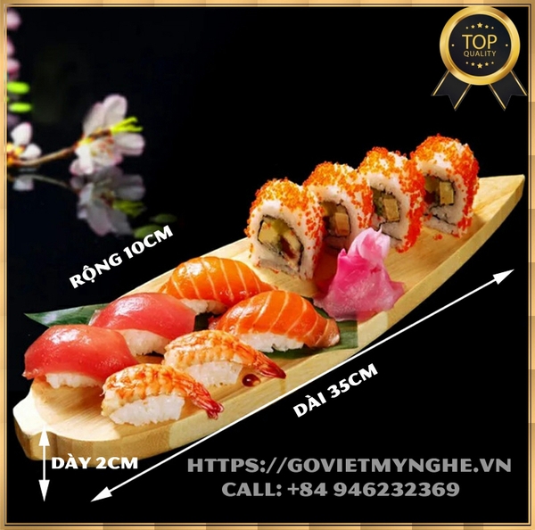 [Dài 35cm] Khay gỗ hình lá tre trang trí sushi - khay gỗ lá tre trang trí món Nhật chuyên dụng dành cho nhà hàng Nhật - Gỗ nguyên khối