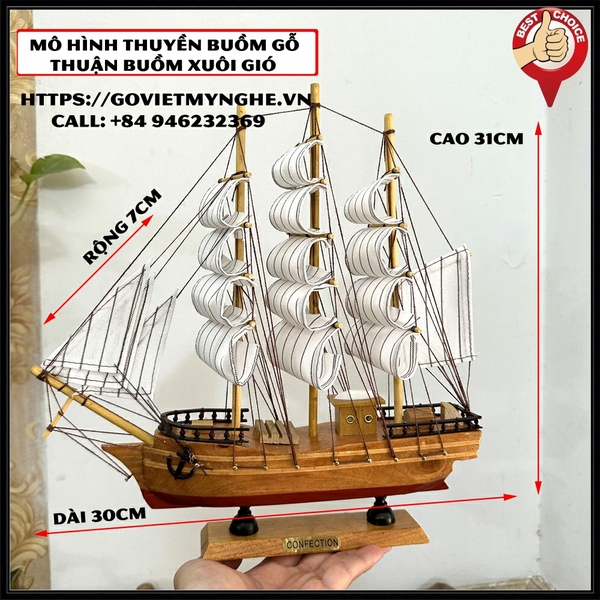 [Dài 30cm - Giao nguyên chiếc] Mô hình tàu thuyền gỗ trang trí nhà cửa-Thuyền cổ Confection - Thuận buồm xuôi gió