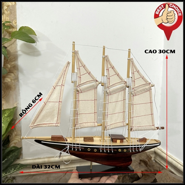 [Dài 32cm - Giao hàng nguyên chiếc] Mô hình thuyền gỗ Atlantic trang trí nhà cửa phong thủy thuận buồm xuôi gió