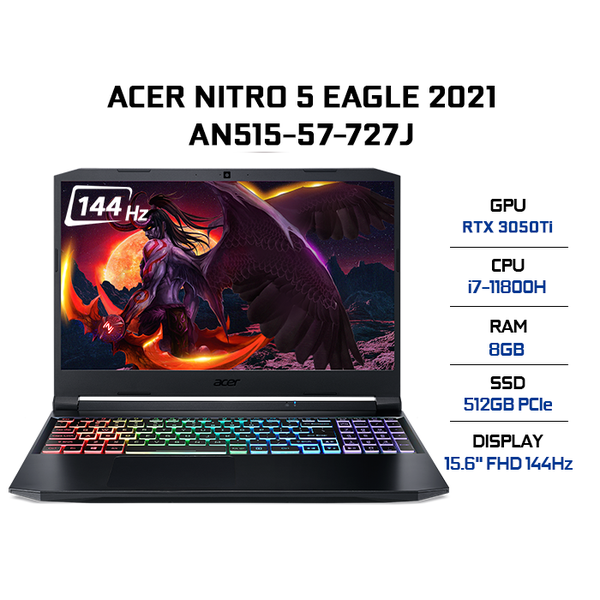 Acer Nitro 5 Gaming AN515 57 727J (Intel Core i7-11800H, Ram 8GB, Ssd 512GB, 15.6 FHD 144Hz, Nvidia RTX 3050Ti 4GB)