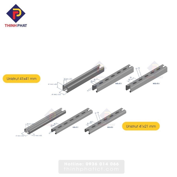Bản vẽ thanh Unistrut các kích thước tại Thịnh Phát