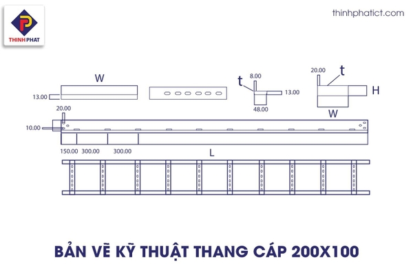 Bản vẽ kỹ thuật thang cáp 200x100