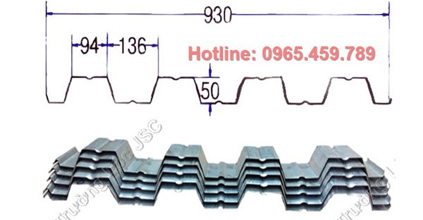Biên dạng sóng điển hình tole sàn deck h50w930