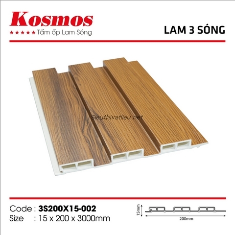 Lam nhựa 3 sóng Kosmos 3S200x15-002 vân gỗ màu nâu