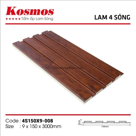 Lam nhựa 4 sóng Kosmos 4S150x9-008 vân gỗ màu nâu