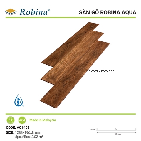Sàn gỗ Malaysia Robina Aqua AQ1403 8mm chống nước tốt