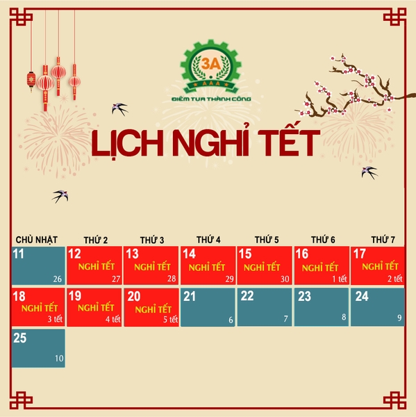 Thông báo lịch nghỉ Tết Nguyên Đán 2018