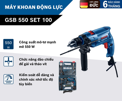 Bộ máy khoan động lực Bosch GSB 550 và bộ dụng cụ 100 chi tiết