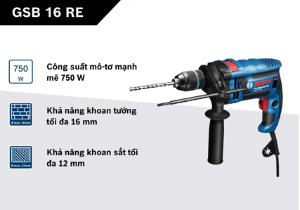 Máy khoan động lực Bosch GSB 16 RE (Hộp nhựa)