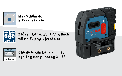 Máy định vị laser Bosch 5 điểm đỏ GPL 5