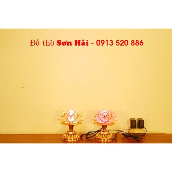 Đèn thờ hoa Sen đổi màu, đèn bàn thờ Phật cao 13cm