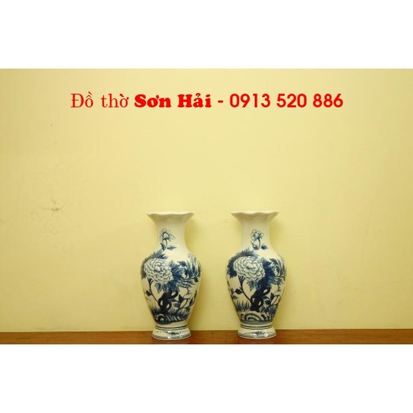 Lọ hoa sứ Bát Tràng, men lam giả cổ cao cấp, cao 25cm