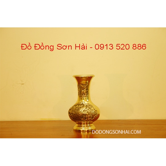 Bình hoa bằng đồng Đài Loan, đúc con Công, cao 19cm, mã E506