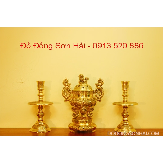 Bộ lư hương tam sự bằng đồng Đài Loan cao 35cm, mã B271A