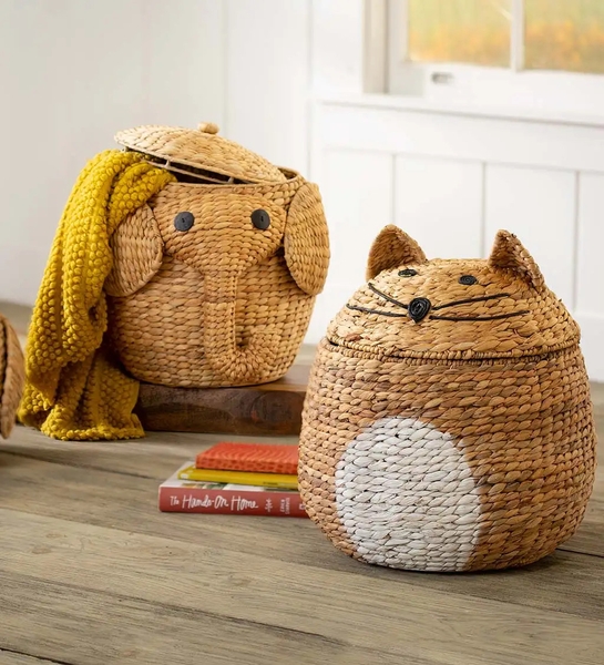 Natural water hyacinth Laundry storage basket Animal style