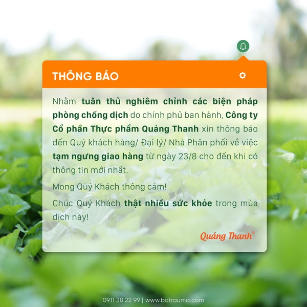 QUẢNG THANH THÔNG BÁO TẠM NGƯNG GIAO HÀNG THEO CHỈ THỊ 16 CỦA CHÍNH PHỦ