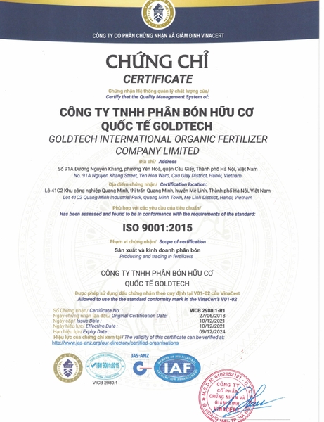 Chứng nhận ISO 9001 : 2015