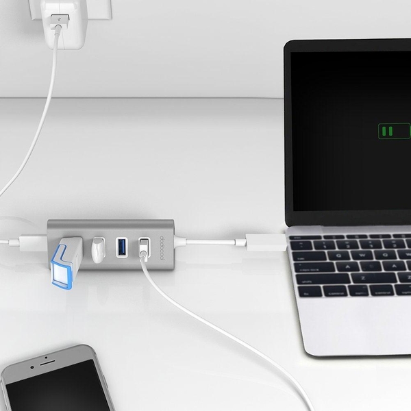 Dodocool DC20 - Hub chuyển USB Type C ra 4 cổng USB 3.0, có cổng sạc cho Macbook, chromebook