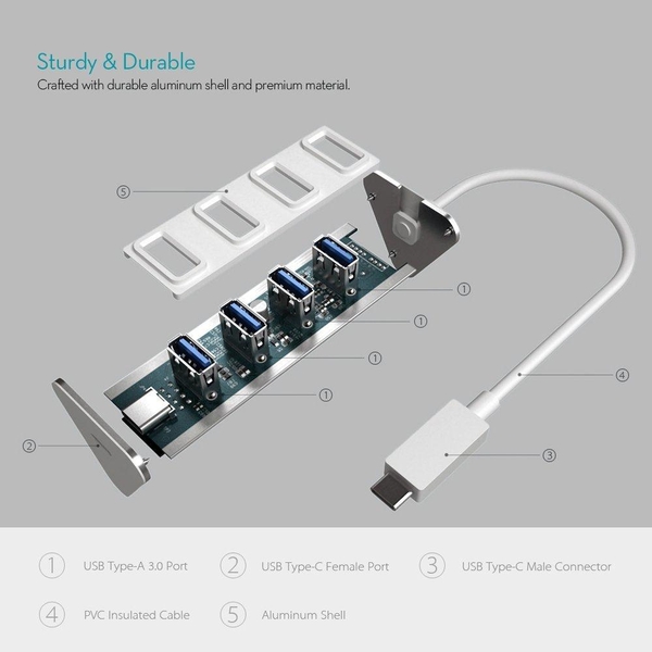 Dodocool DC20 - Hub chuyển USB Type C ra 4 cổng USB 3.0, có cổng sạc cho Macbook, chromebook