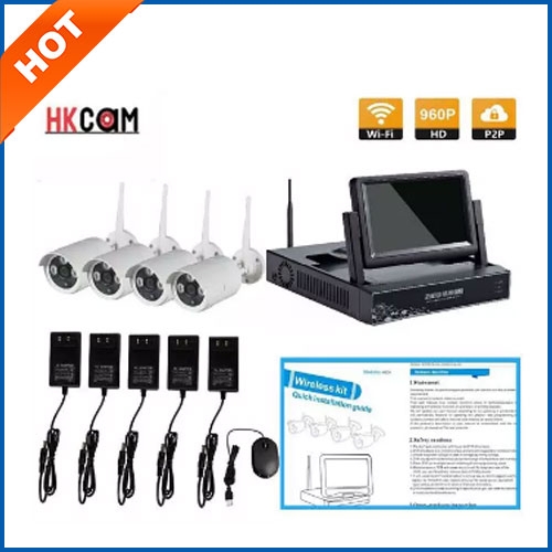 HD NVR K907413 -  Màn hình LCD 7 inch, Bộ đầu ghi KIT + 4 Camera Wifi 960P, 100% không dây