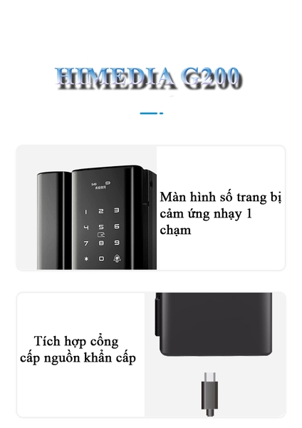 KHÓA CỬA KÍNH HIMEDIA G200 - CAO CẤP - Mở qua APP wifi từ Xa - BH 2 Năm