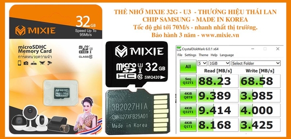 Thẻ nhớ Mixie 64GB U3 Micro TF tốc độ ghi 70M/s - BH 3 Năm