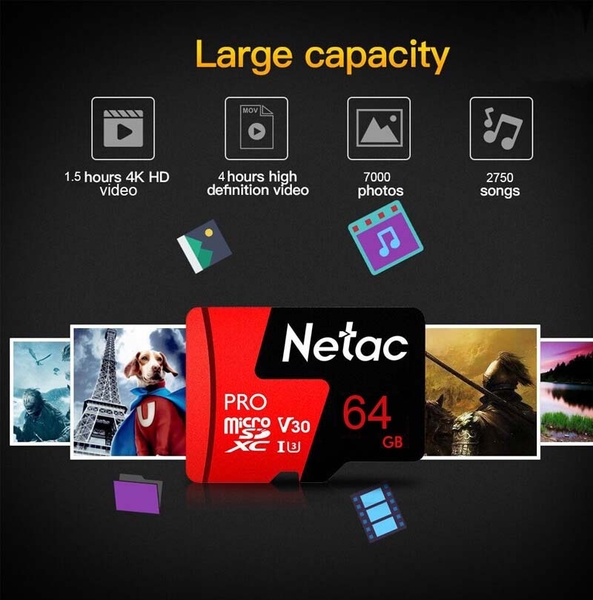 Thẻ nhớ Netac 64GB U3 pro Micro TF tốc độ cao 98Mb/s Chính Hãng