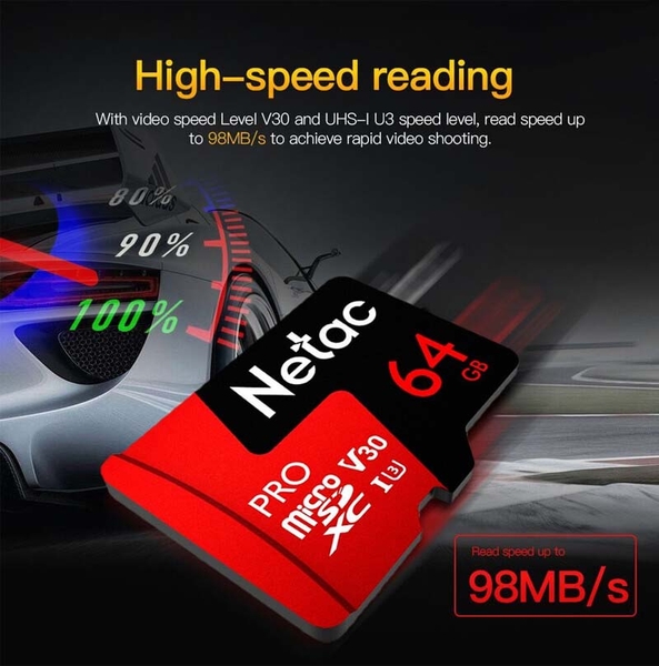 Thẻ nhớ Netac 64GB U3 pro Micro TF tốc độ cao 98Mb/s Chính Hãng