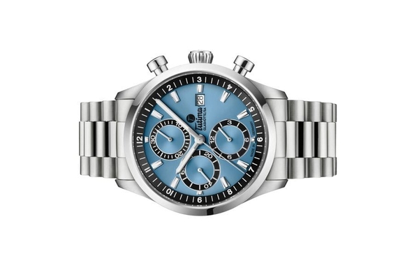 Đồng hồ đeo tay thương hiệu Tutima, dòng sản phẩm Sky, Ref no: 6405-30, mặt số xanh Sunburst, size 41mm, máy tự động, vỏ và dây đồng hồ bằng titanium, hàng mới 100%