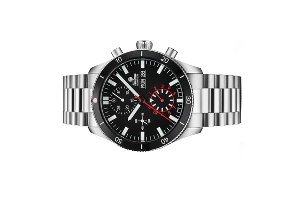 Đồng hồ đeo tay thương hiệu Tutima, dòng sản phẩm Grand Flieger Airport, Ref no: 6407-06, mặt số nhung đen, size 41mm, máy tự động, vỏ và dây đồng hồ bằng thép không gỉ, hàng mới 100%