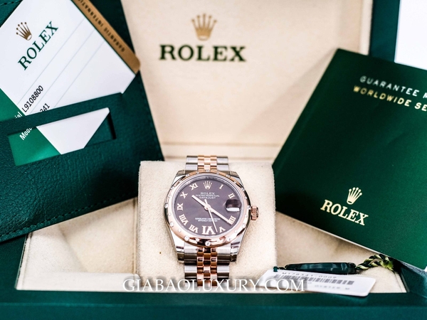 Đồng Hồ Rolex Datejust 31 178341 Mặt Số Chocolate Cọc Số La Mã Nạm Kim Cương