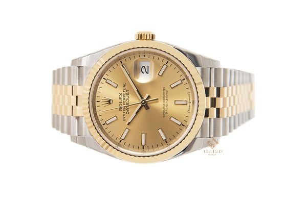 Đồng Hồ Rolex Datejust 36 126233 Mặt Số Vàng Champagne Cọc Số Dạ Quang