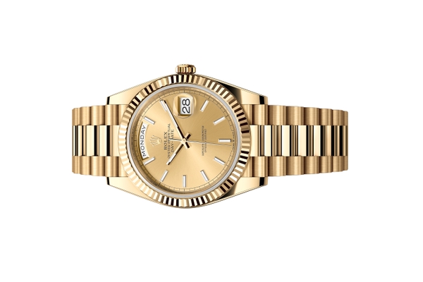 Đồng Hồ Rolex Day-Date 40 228238 Mặt Số Vàng Champagne Cọc Số Dạ Quang