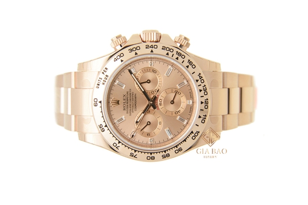 Đồng Hồ Rolex Cosmograph Daytona 116505 Mặt Số Hồng Cọc Số Kim Cương Baguette