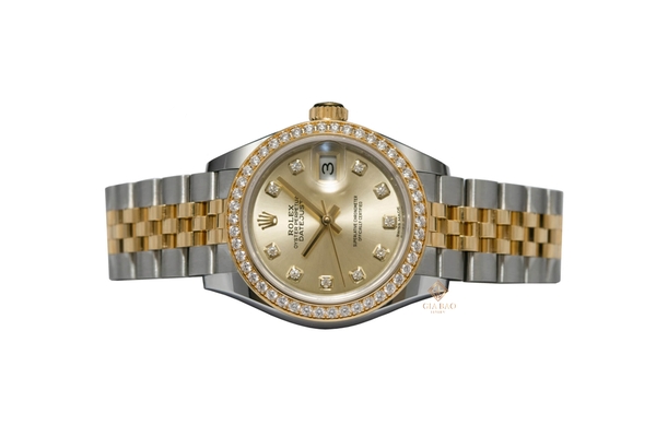 Đồng Hồ Rolex Lady-Datejust 28 279383RBR Mặt Số Vàng Champagne Nạm Kim Cương (Like New)