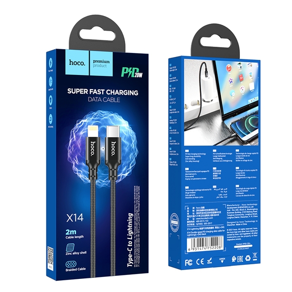 Cáp sạc Hoco X14 20w 2m Type C-Lighing
