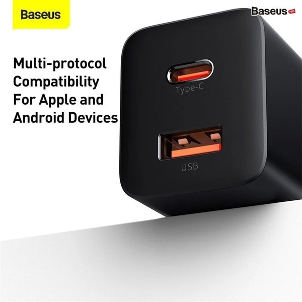 Cốc sạc nhanh siêu nhỏ gọn Baseus Super Si Pro Quick Charger C+U 30W