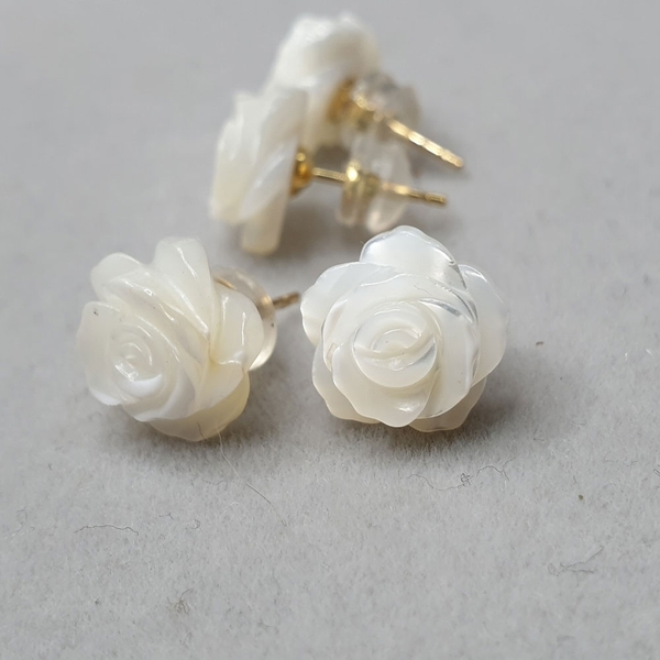 Bông hoa khuyên tai nữ điêu khắc Hoa hồng cao cấp ROSE PEARL(10ly) - CTJ6789