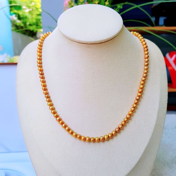 Vòng cổ Ngọc trai nước ngọt Thiên nhiên Cao cấp - ChuỗI đơn vàng sang trọng - GOLDEN PEARL (5-6ly) - CTJ2411