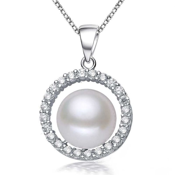 Mặt dây chuyền Ngọc trai nước ngọt Thiên nhiên Cao cấp - Vòng tròn hư không - AGNES PEARL (9-10ly) - CTJ2710