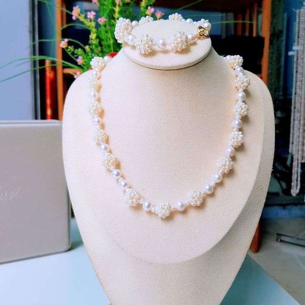 Bộ trang sức Ngọc trai nước ngọt Thiên nhiên Cao cấp 2M - ChuỗI đơn kết chùm dâu - KAITY PEARL (3-8ly) - CTJ3611
