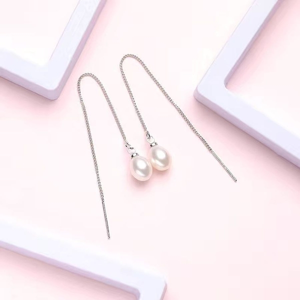 Bông tai Ngọc trai nước ngọt Thiên nhiên Cao cấp - Dáng dàI quyến rũ - ELLIS PEARL (8-9ly) - CTJ3809