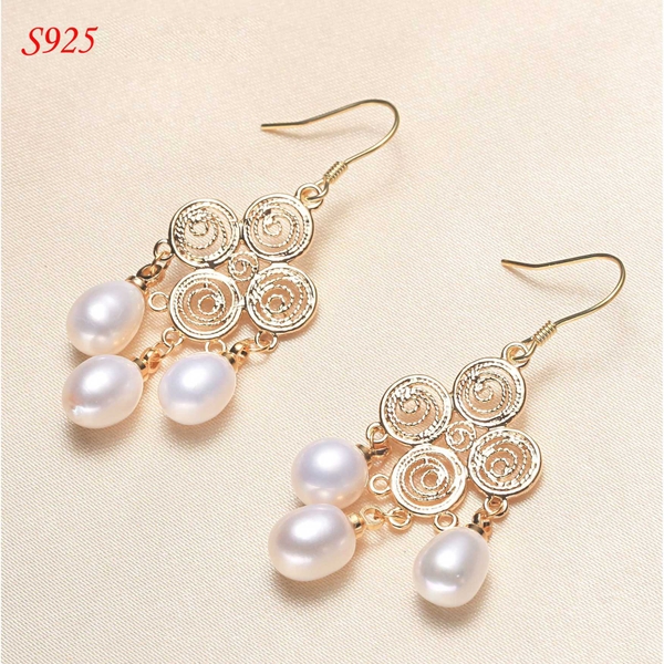 Bông tai Ngọc trai nước ngọt Thiên nhiên Cao cấp - Vòng xoáy thờI gian - VORTEX PEARL (5-6ly) - CTJ4410