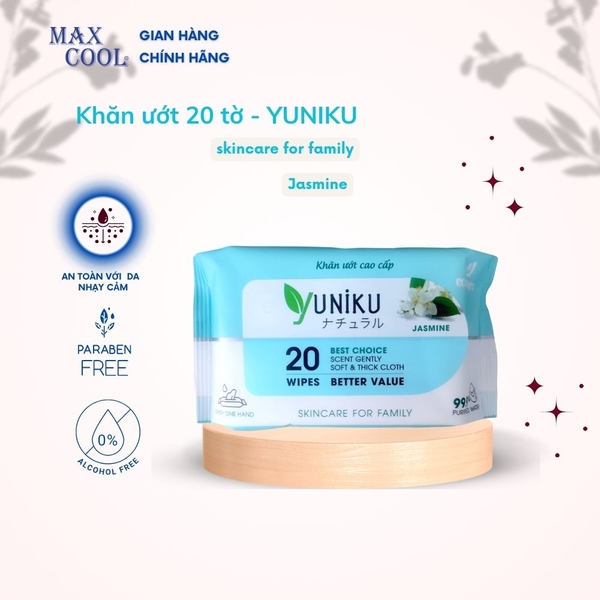 1 gói khăn ướt 20 tờ Yuniku (hương lài )