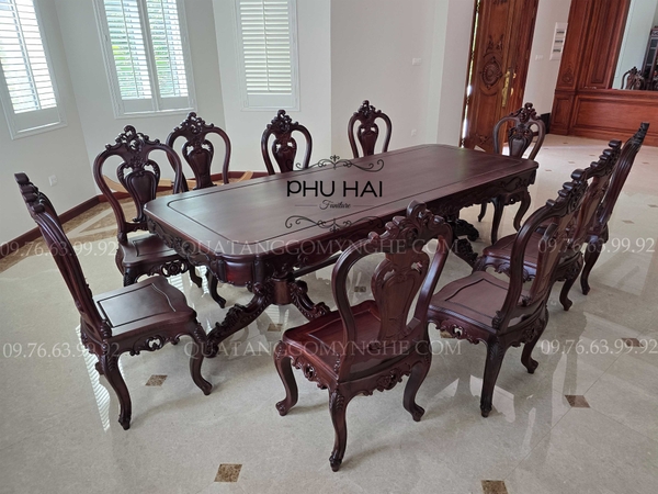 Bàn Ghế Ăn Gỗ Cổ Điển Đơn Giản 10 ghế