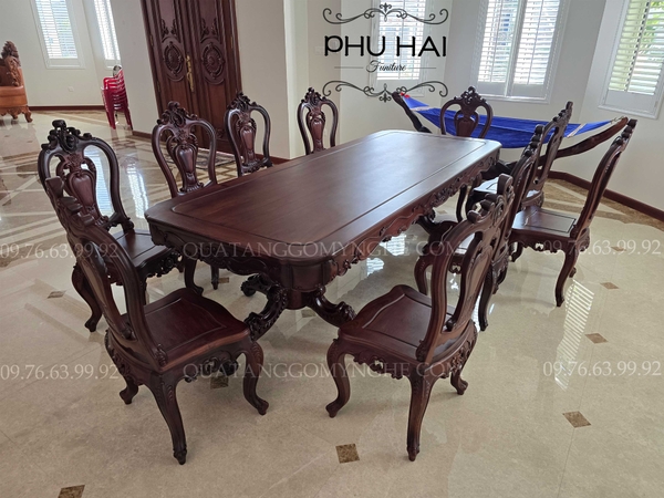 Bàn Ghế Ăn Gỗ Cổ Điển Đơn Giản 10 ghế