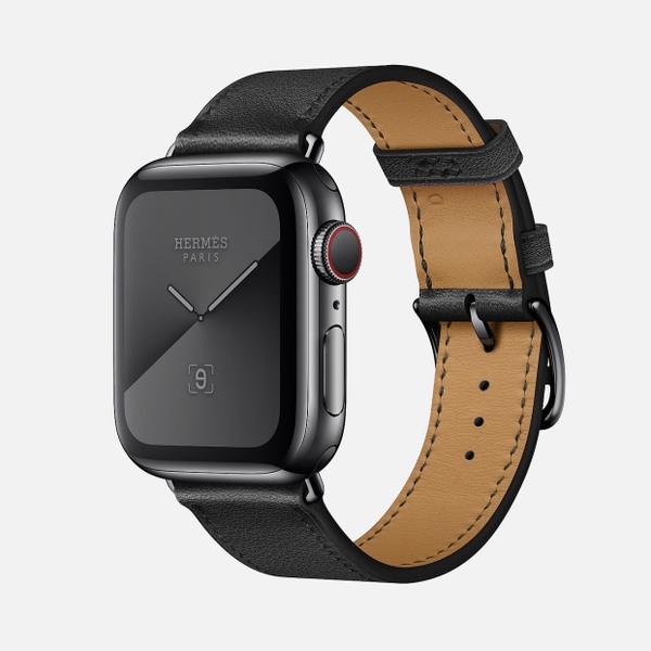 Apple Watch Hermès Series 5, Space Black Stainless Steel with Noir Swift Leather Single Tour