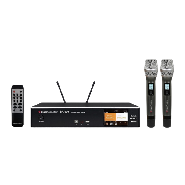Amply Boston Acoustics BA400- Tích Hợp 2 Micro Không dây -Kết nối Bluetooth, USB, SD Card, Optical và HDMI (ARC)