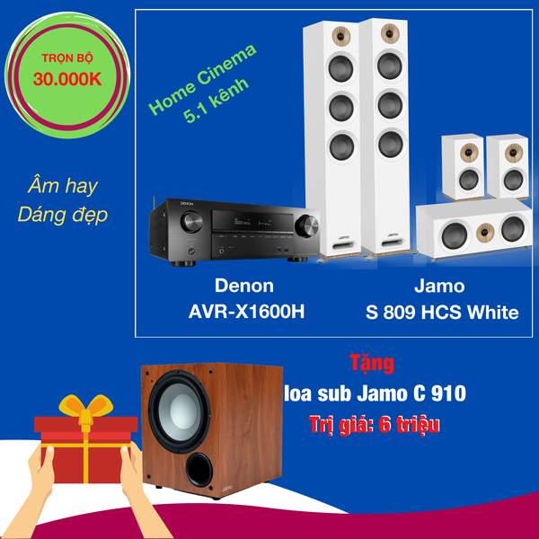 Amply Denon X1600H + Loa Jamo S809 White + Tặng Sub Jamo C910