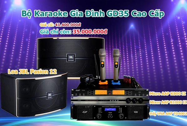 Bộ Karaoke Gia Đình GD35 Cao Cấp Loa JBL Pasion12, Đẩy AAP 4002, Mixer K1000ii, Micro AAP K800II